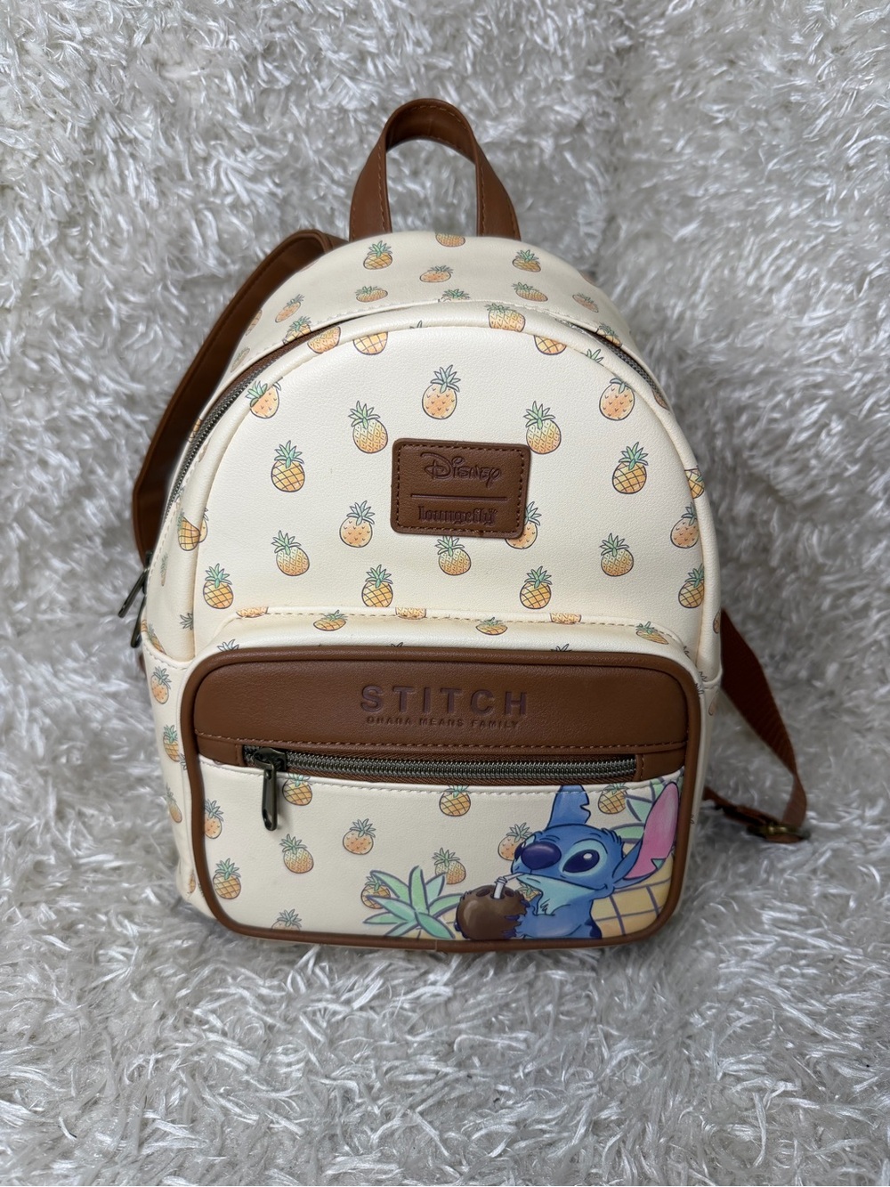 Loungefly STITCH Mini Backpack - Cream & Brown with Pineapple